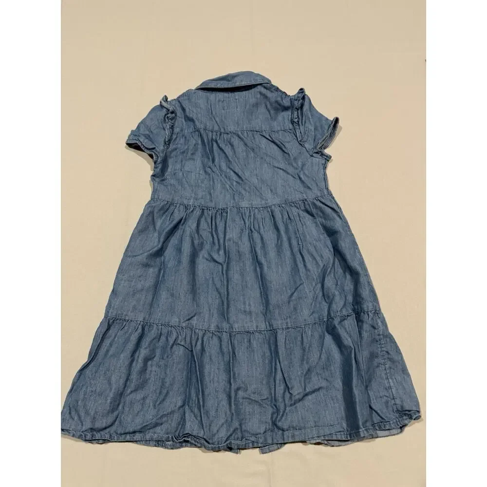 Wonder Nation Girls Blue Denim Shirt Dress Collared Button Front Smocked